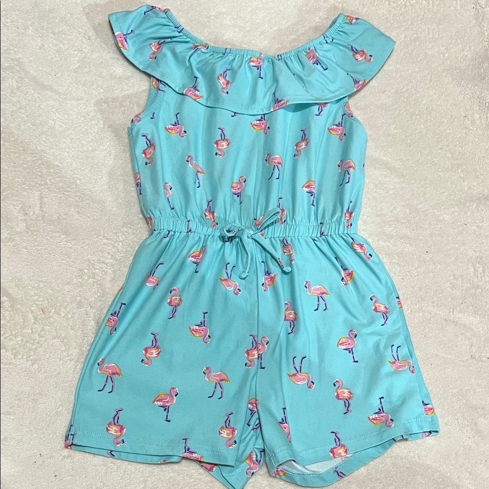 5/$30 Flamingo Print Kids Romper - Blue